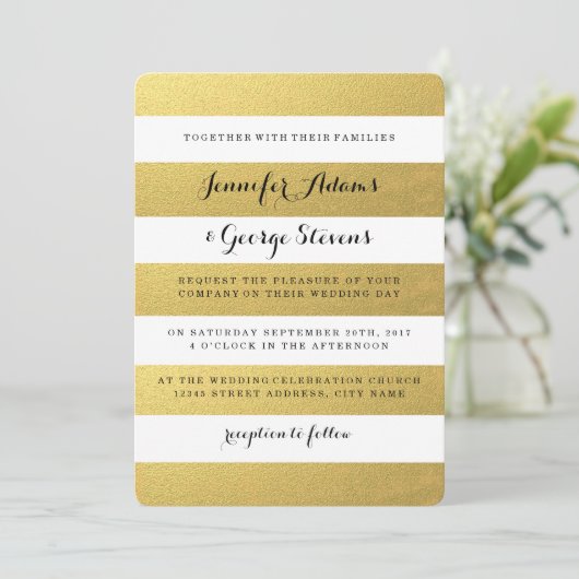 CHIC IMITATS GOLD FOIL STRIPES WEDERINVITATION EINLADUNG (Stehend Vorderseite)