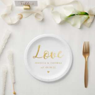 Chic Imitats Gold Foil Typografy Script Liebe Wedd Pappteller