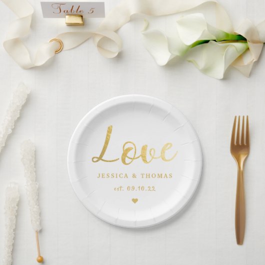 Chic Imitats Gold Foil Typografy Script Liebe Wedd Pappteller (Hochzeit)