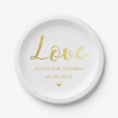 Chic Imitats Gold Foil Typografy Script Liebe Wedd Pappteller (Vorderseite)