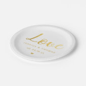 Chic Imitats Gold Foil Typografy Script Liebe Wedd Pappteller (Schrägansicht)