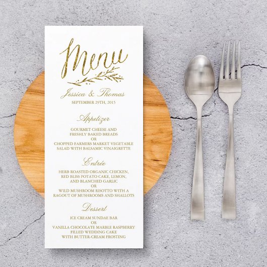 Chic Imitats Gold Foil Wedding Menu Template Menükarte