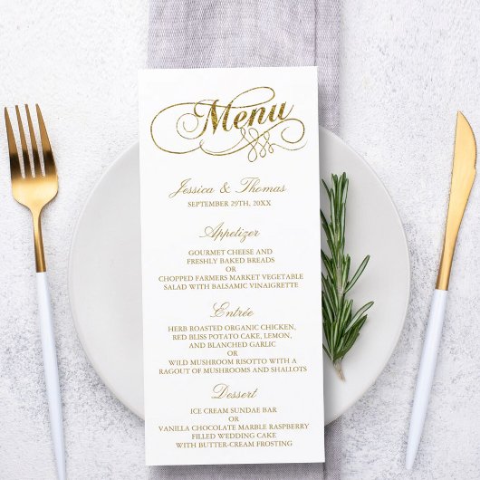Chic Imitats Gold Foil Wedding Menu Template Menükarte