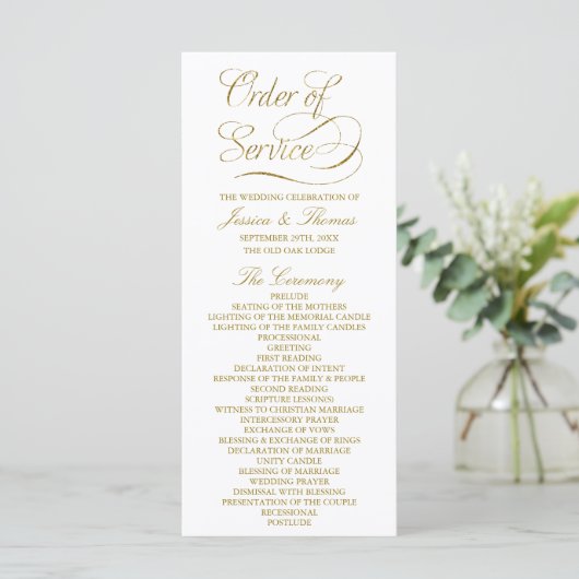 Chic Imitats Gold Foil Wedding Program Template Programm (Stehend Vorderseite)