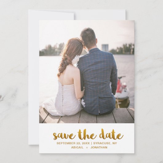 Chic Imitats Gold Script mit Dots Foto Save The Date (Vorderseite)