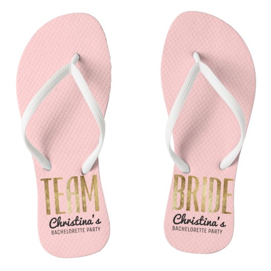 Chic Imitats Gold Team Bride Wedding Bachelorette Badesandalen (Fußbett)