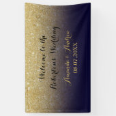 Chic Imitats Goldmedaille Glitzer Blaue Hochzeit Banner (Vertikal)