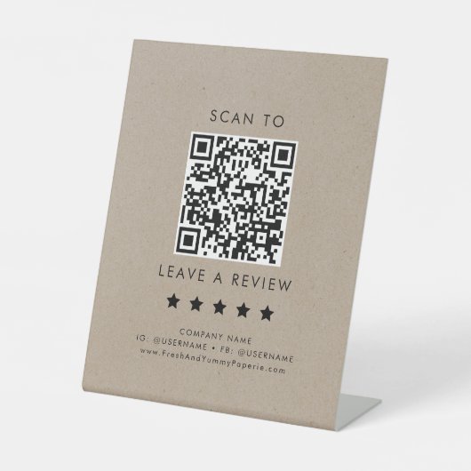 Chic Imitats Kraft Business QR Code Verlassen Sockelschild (Vorderseite)