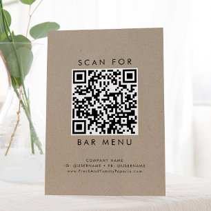 Chic Imitats Kraft Typografy Bar Menu QR Code Sockelschild
