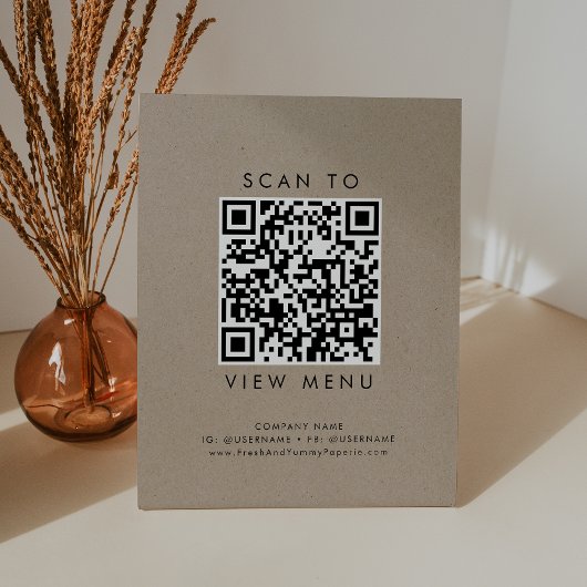 Chic Imitats Kraft Typografy Restaurant QR Code Sockelschild