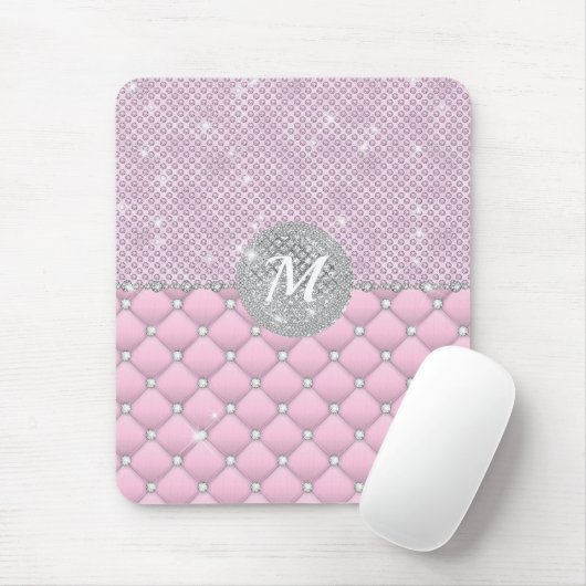 Chic Imitats Kristallrosa Silver Diamond Monogram Mousepad (Mit Mouse)