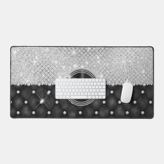 Chic Imitats Kristallsilber-Schwarz-Diamant-Monogr Schreibtischunterlage (Tastatur & Maus)
