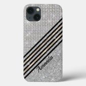 Chic Imitats Kristallwaren und Silberner Glitzer P Case-Mate iPhone Hülle (Rückseite)