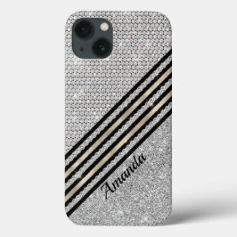 Chic Imitats Kristallwaren und Silberner Glitzer P Case-Mate iPhone Hülle
