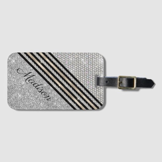 Chic Imitats Kristallwaren und Silberner Glitzer P Gepäckanhänger (Vorderseite (Horizontal))