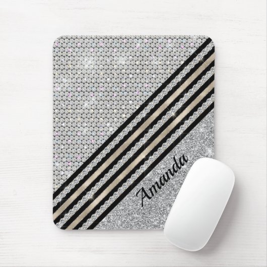 Chic Imitats Kristallwaren und Silberner Glitzer P Mousepad (Mit Mouse)