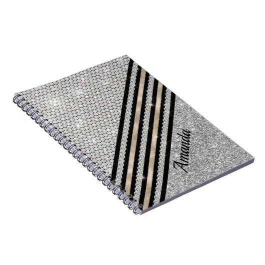 Chic Imitats Kristallwaren und Silberner Glitzer P Notizblock (Rechte Seite)