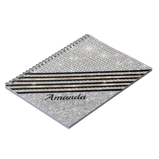 Chic Imitats Kristallwaren und Silberner Glitzer P Notizblock (Linke Seite)