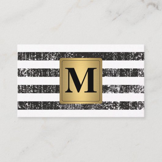 Chic Imitats Metallic Gold Monogram Stripes Visitenkarte (Vorderseite)