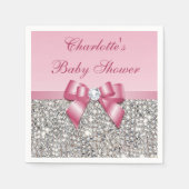 Chic Imitats Pink Bow Silver Sequins Baby Dusche Serviette (Vorderseite)