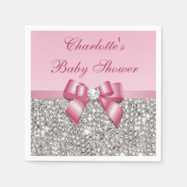 Chic Imitats Pink Bow Silver Sequins Baby Dusche Serviette