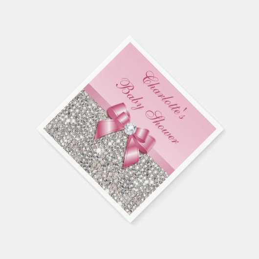 Chic Imitats Pink Bow Silver Sequins Baby Dusche Serviette (Ecke)