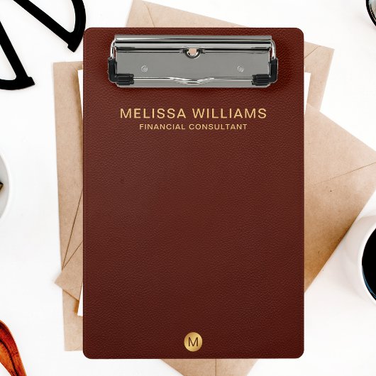 Chic Imitats Red Leather & Gold Monogram Name Mini Klemmbrett