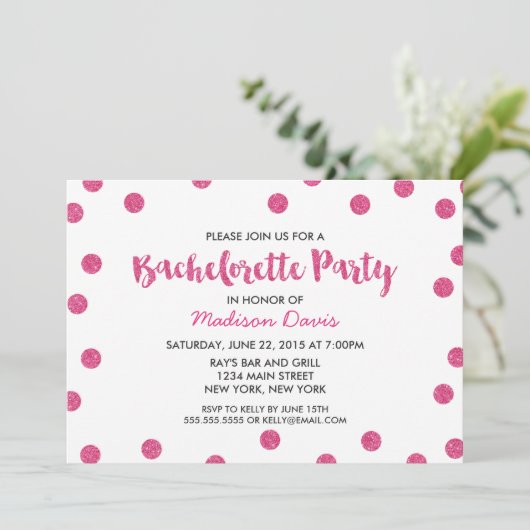Chic Imitats Rosa Glitzer Junggeselinnen-Abschied Einladung (Stehend Vorderseite)