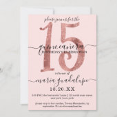 Chic Imitats Rose Gold Glitzer Rosa Pinselstrich Q Einladung (Vorderseite)