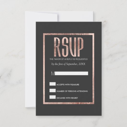 Chic Imitats Rose Gold RSVP Cards Karte (Vorderseite)