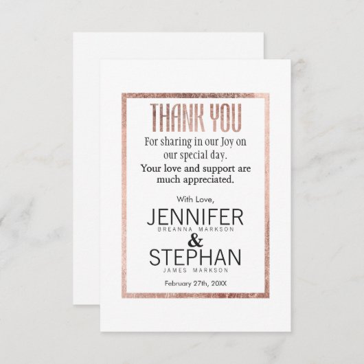 Chic Imitats Rose Gold Vielen Dank Karten (Vorne/Hinten)