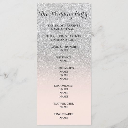 Chic Imitats Silber Glitzer ombre Wedding Programm (Rückseite)