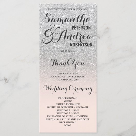 Chic Imitats Silber Glitzer ombre Wedding Programm (Vorderseite)