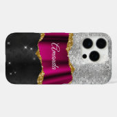 Chic Imitats silber Glitzer rosa Schwarz Monogramm Case-Mate iPhone Hülle (Rückseite (Horizontal))