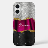 Chic Imitats silber Glitzer rosa Schwarz Monogramm Case-Mate iPhone Hülle (Rückseite)