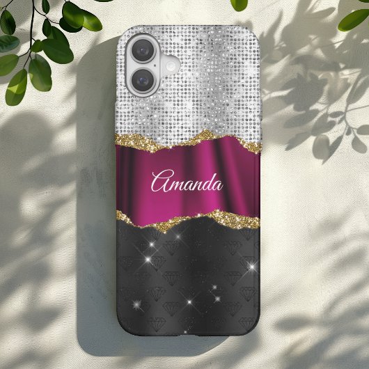 Chic Imitats silber Glitzer rosa Schwarz Monogramm Case-Mate iPhone Hülle