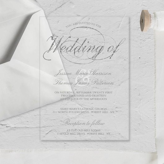 Chic Imitats Silver Foil Script Hochzeit Acryleinladungen
