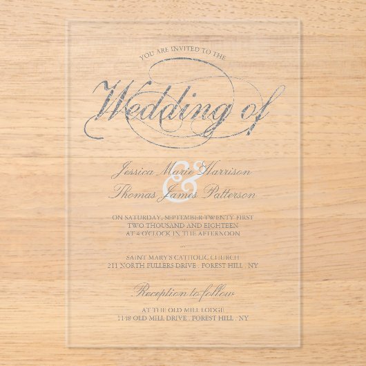Chic Imitats Silver Foil Script Hochzeit Acryleinladungen (Vorderseite)