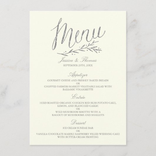 Chic Imitats Silver Foil Wedding Menu Template - E Menükarte (Vorderseite)