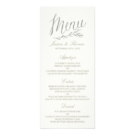 Chic Imitats Silver Foil Wedding Menu Template - E Werbekarte (Vorne)