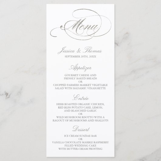Chic Imitats Silver Foil Wedding Menu Template Menükarte (Vorderseite)