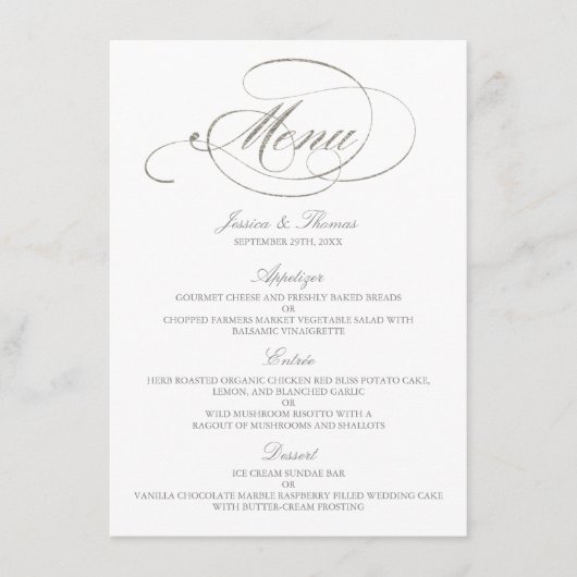 Chic Imitats Silver Foil Wedding Menu Template Menükarte (Vorderseite)