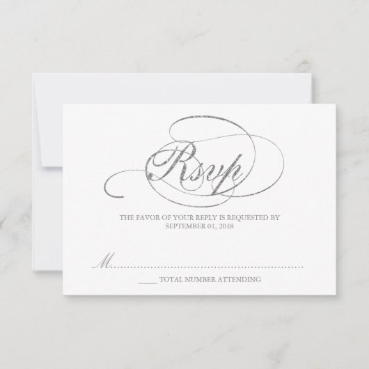 Chic Imitats Silver Foil Wedding RSVP Template (Vorderseite)