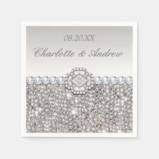 Chic Imitats Silver Sequins Diamonds Wedding Serviette (Vorderseite)