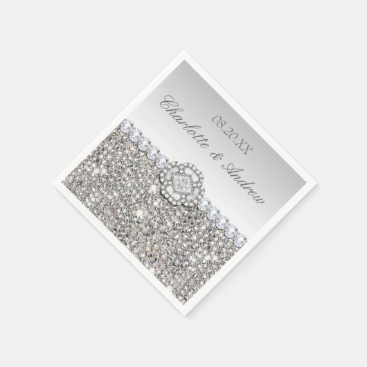 Chic Imitats Silver Sequins Diamonds Wedding Serviette (Ecke)