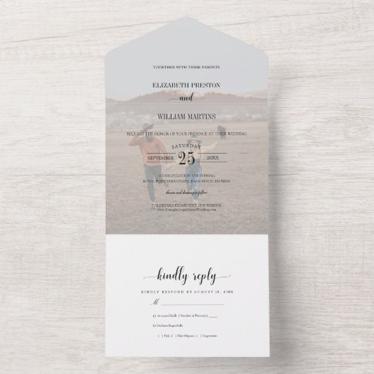 Chic Imitats Vellum Effect Foto Hochzeit mit UAWG All In One Einladung (Innen Boden)