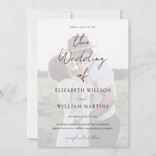 Chic Imitats Vellum Effect Foto HochzeitQR Code UA Einladung (Vorderseite)