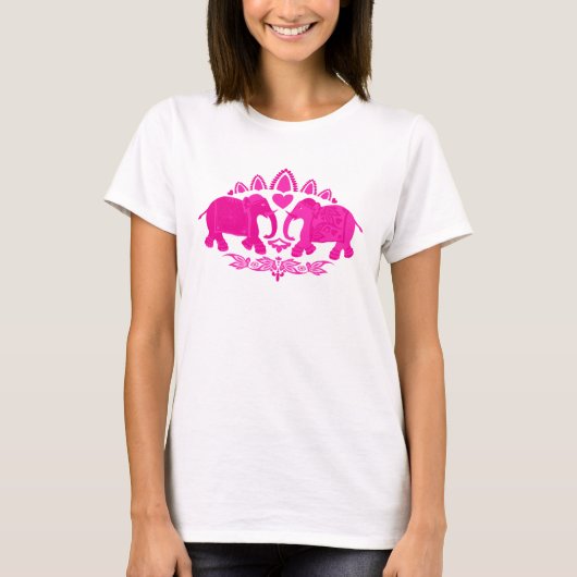 Chic Indian Elephants Pink Ethnic T-Shirt (Vorderseite)