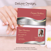 Chic Indian Red Wavy Silver Deco mit Foto Smart Visitenkarte
