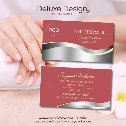 Chic Indian Red Wavy Silver Deco mit Markenlogo Visitenkarte